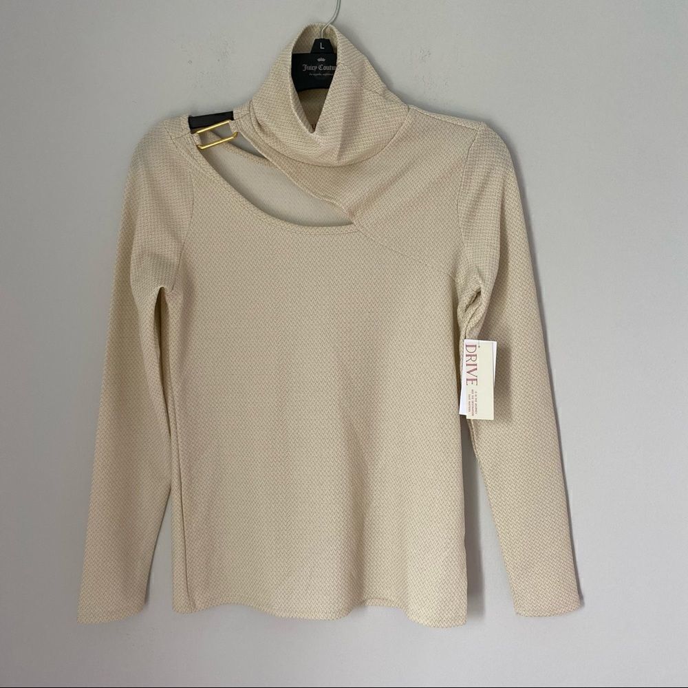 Willow Drive Long Sleeve Turtle Neck Cut Out Gold and White Knit Top